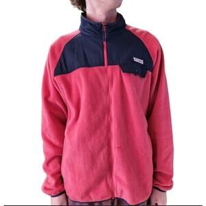 Columbia Mens Sz XXL PFG Red Blue Fleece Full Zip Rod Holder Loop Pocket Jacket